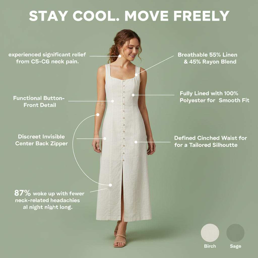 Justin Linen Scoop Neck Button Front Dress