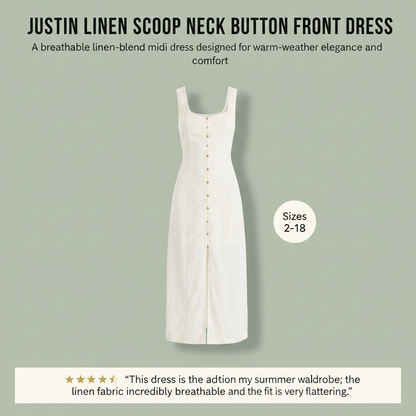 Justin Linen Scoop Neck Button Front Dress