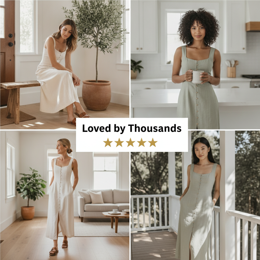 Justin Linen Scoop Neck Button Front Dress